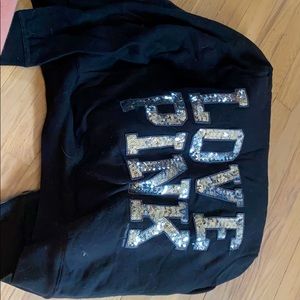 Love pink hooded sequin fleece jacket